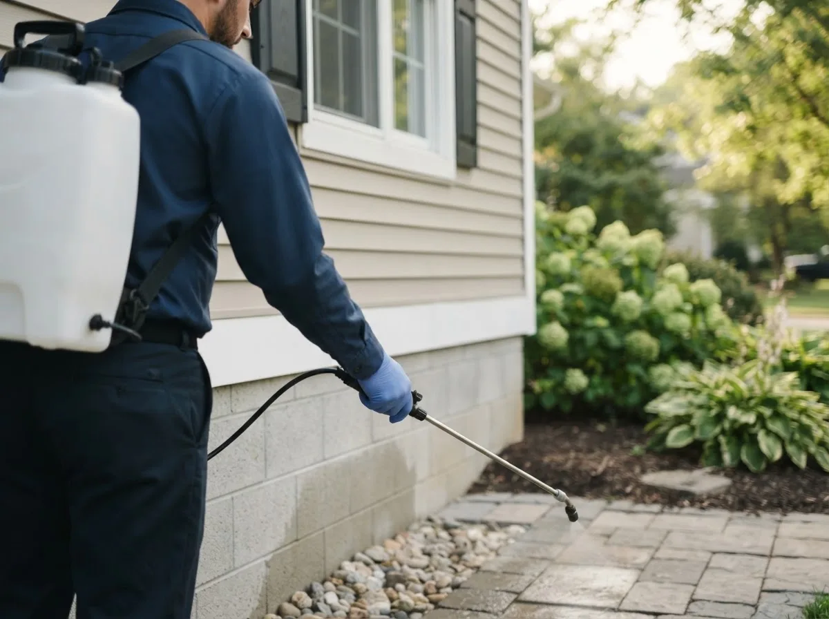 Pest control technician inspecting a home in Fennville, MI